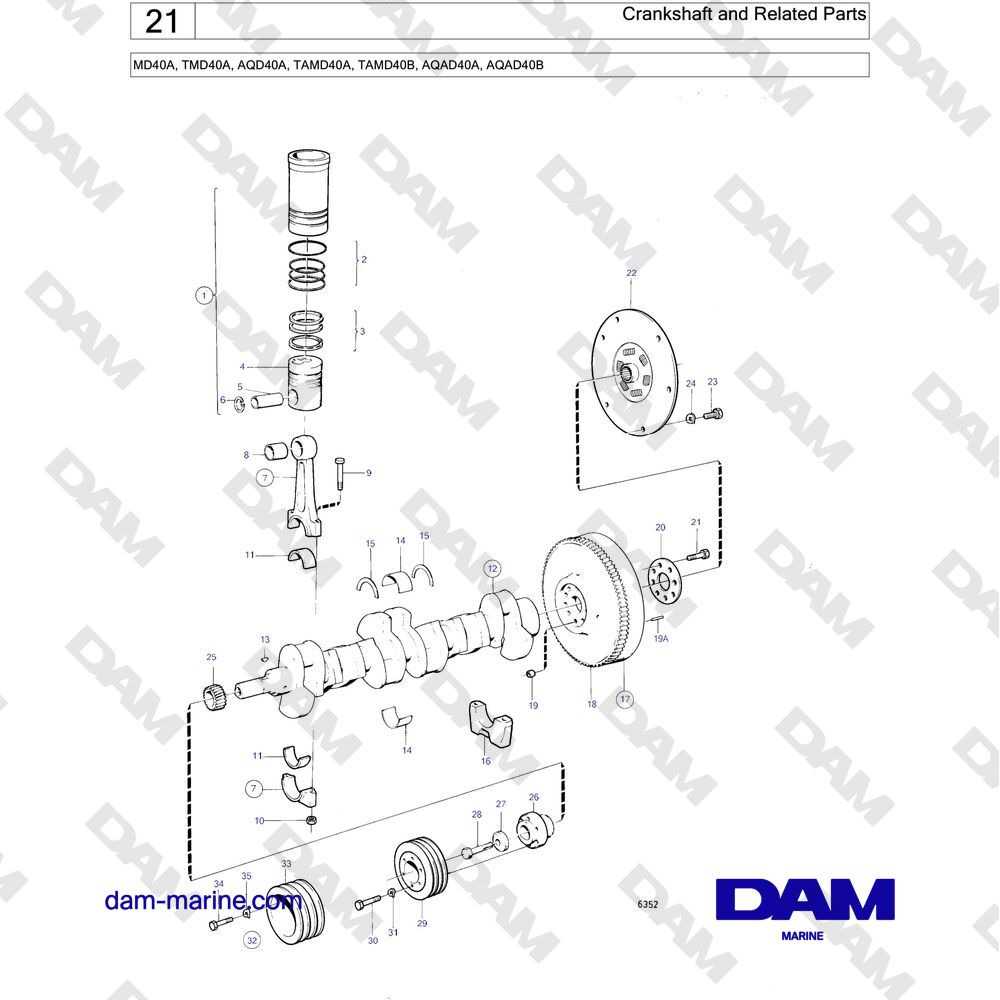 Spare parts and exploded views for Volvo Penta AQAD40A